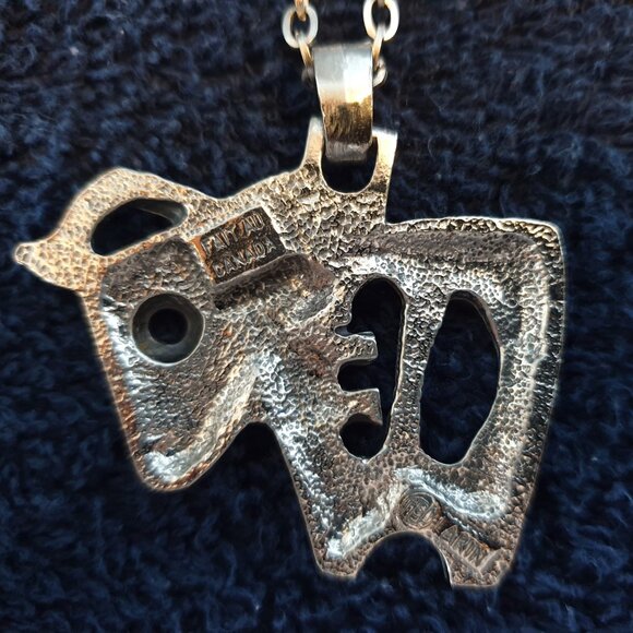 Vintage 1960s Robert Larin Signed Brutalist Pewter Buffalo Pendant & Chain - Picture 4 of 11